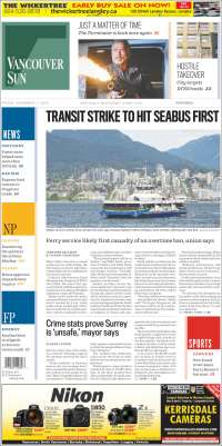 Portada de The Vancouver Sun (Canadá)