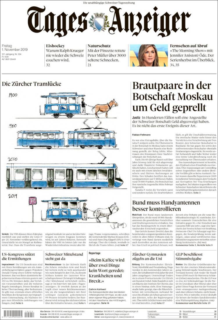 Portada de Tages-Anzeiger (Suiza)