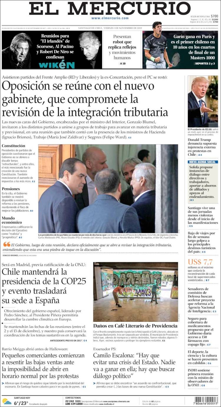 Portada de El Mercurio (Chile)