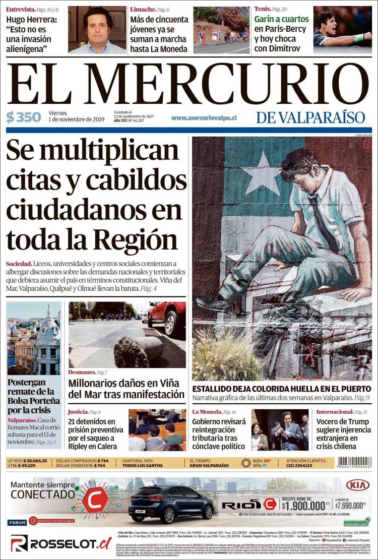 Portada de Mercurio de Valparaiso (Chile)