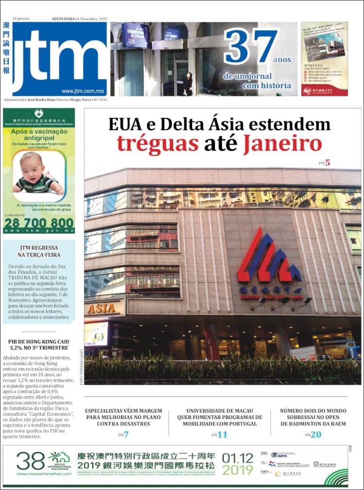 Portada de Jornal Tribuna de Macau (China)