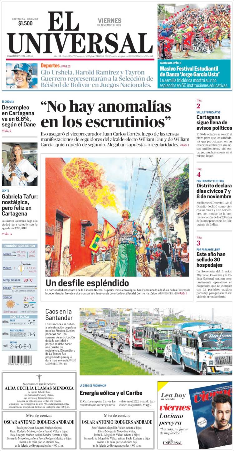 Portada de El Universal (Colombia)