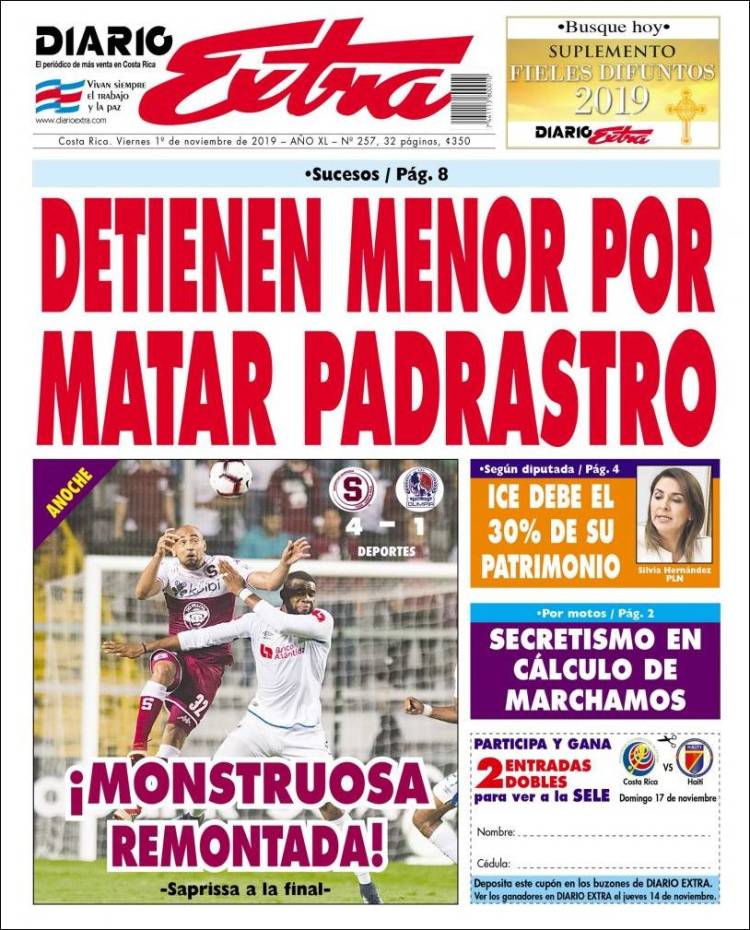 Portada de Diario Extra (Costa Rica)