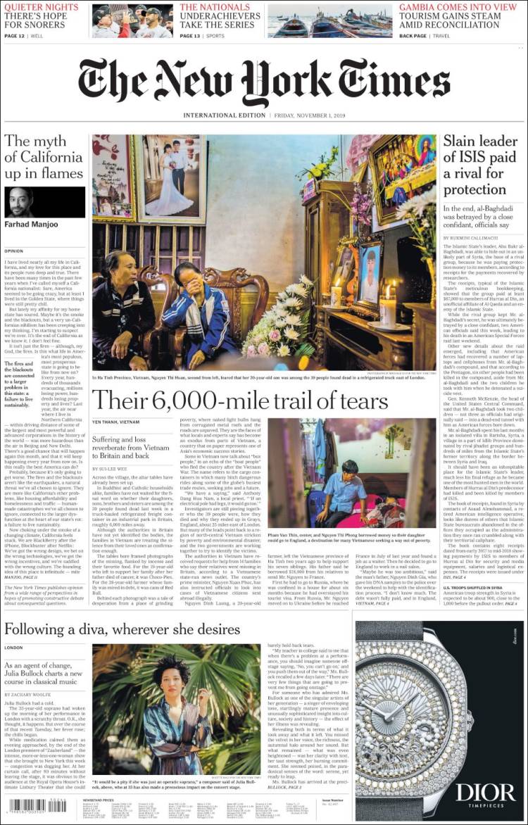 Portada de International New York Times (Europa)