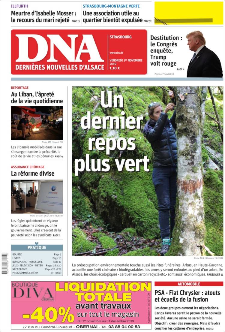 Portada de Les Dernières Nouvelles d'Alsace (Francia)