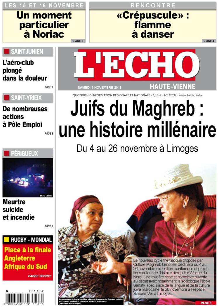 Portada de L'Echo de la Haute-Vienne (Francia)