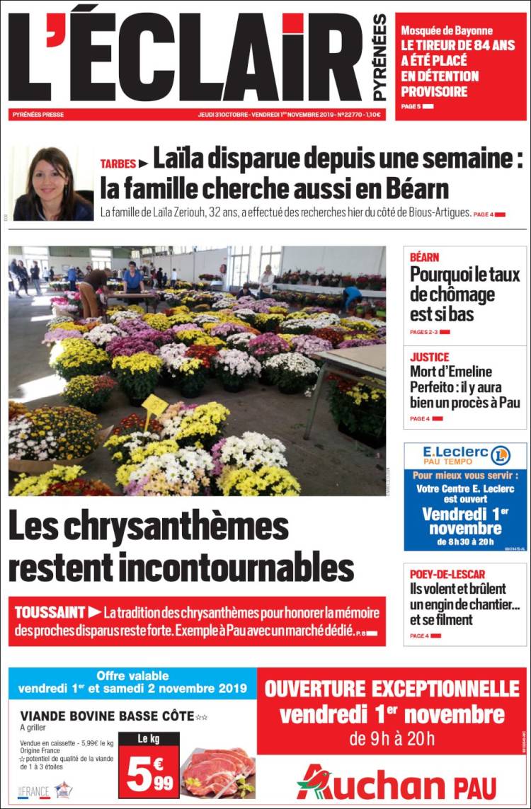 Portada de L'Eclair des Pyrénées (Francia)