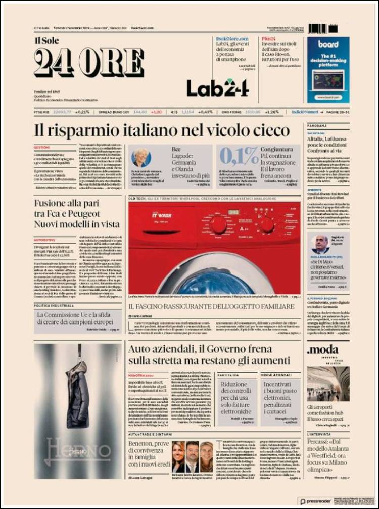 Portada de Il Sole 24 ORE (Italia)