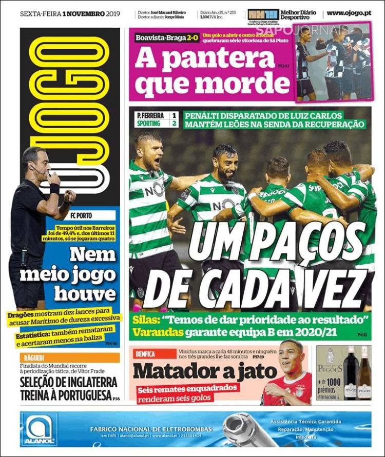 Portada de O Jogo (Portugal)