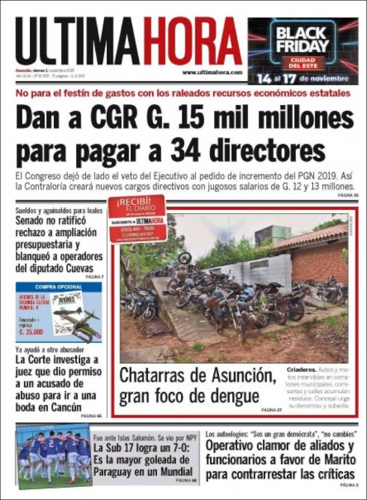 Portada de Última Hora (Paraguay)