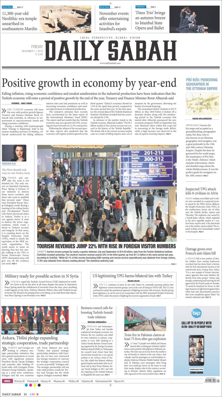 Portada de Daily Sabah (Turqu&iacute;a)