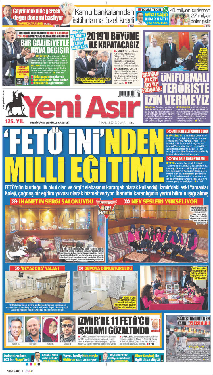 Portada de Yeni Asır (Turqu&iacute;a)
