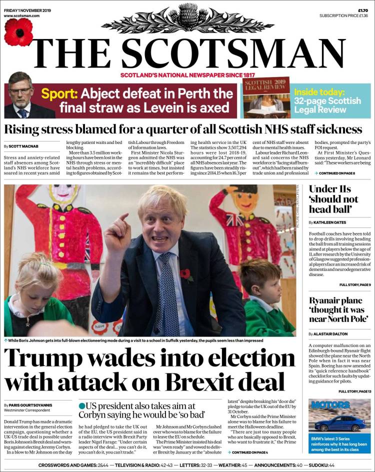 Portada de The Scotsman (Reino Unido)