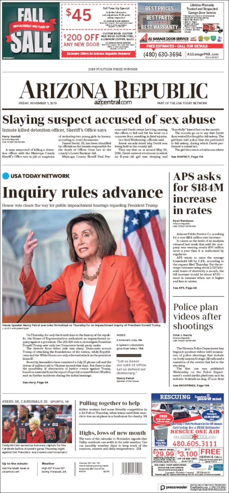 Portada de Arizona Republic News (USA)