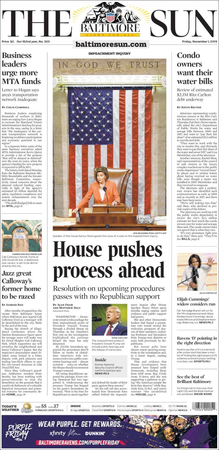 Portada de The Baltimore Sun (USA)