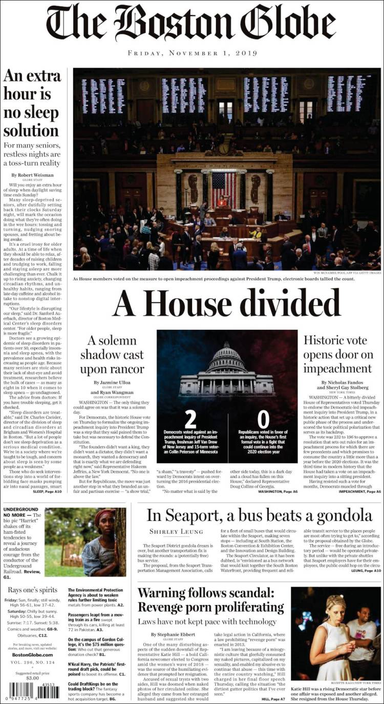 Portada de Boston Globe (USA)