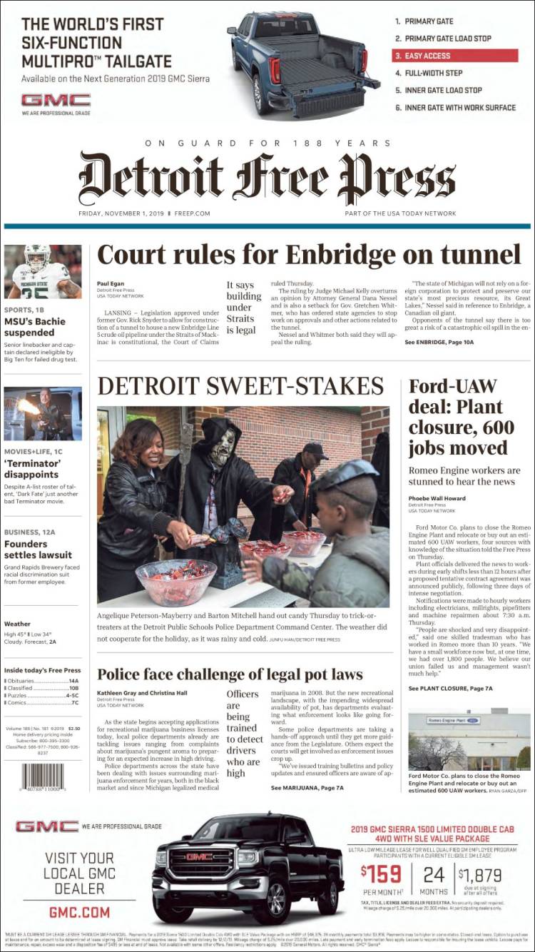 Portada de Detroit Free Press (USA)