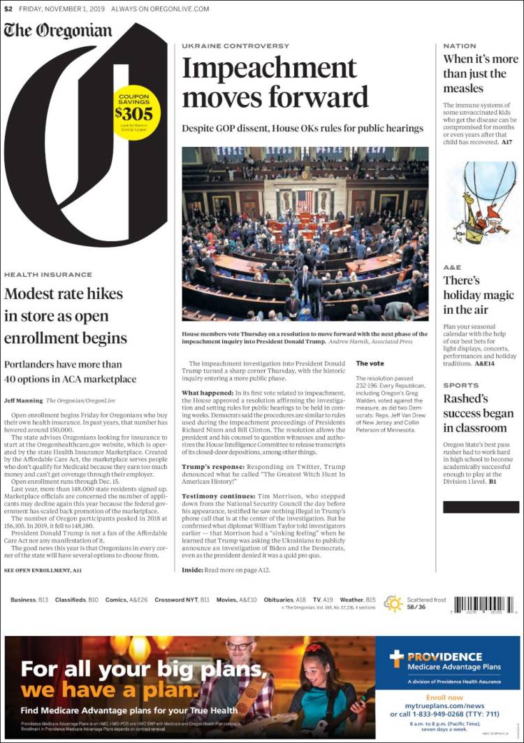 Portada de The Oregonian (USA)