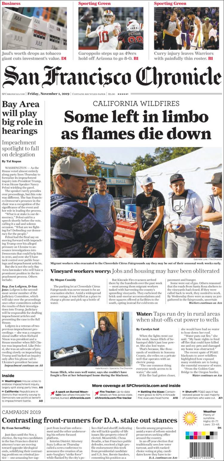 Portada de San Francisco Chronicle (USA)