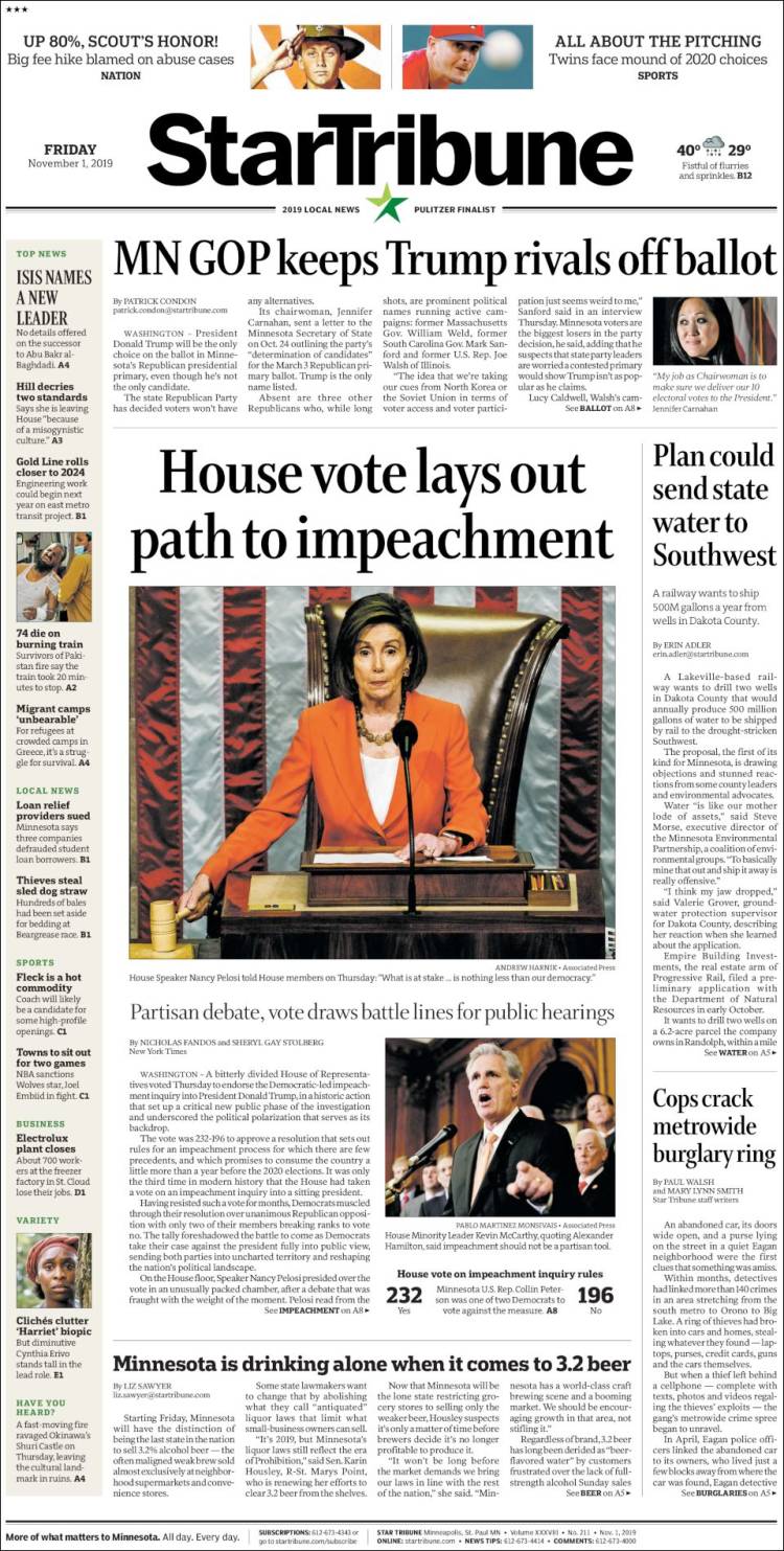 Portada de Star Tribune (USA)