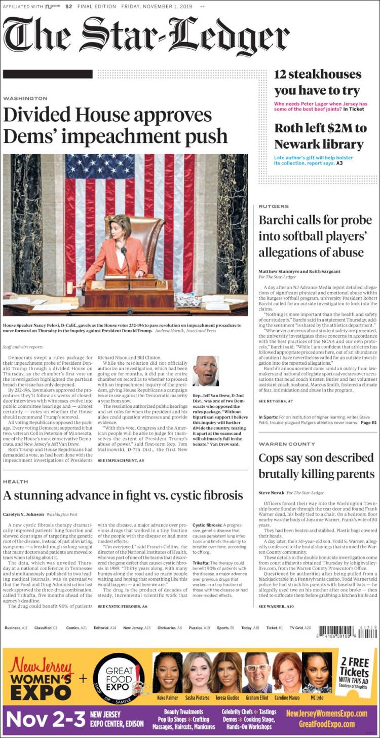 Portada de Star-Ledger (USA)