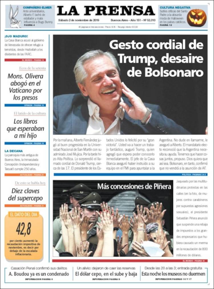 Portada de La Prensa (Argentina)