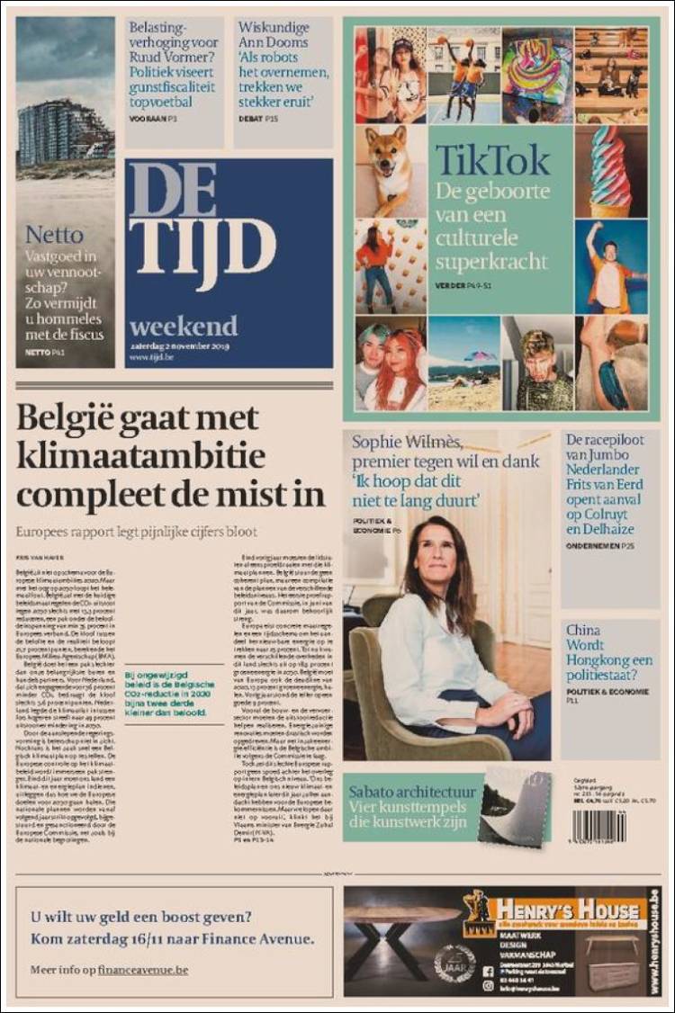 Portada de De Tijd (B&eacute;lgica)