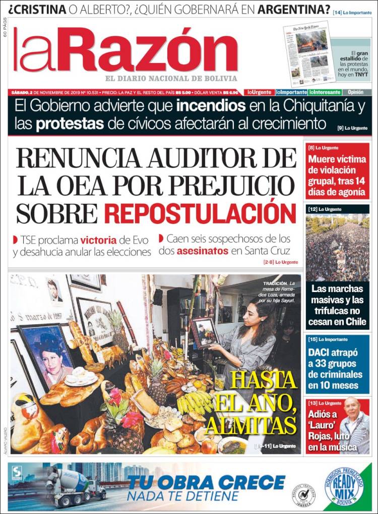 Portada de La Razón (Bolivia)