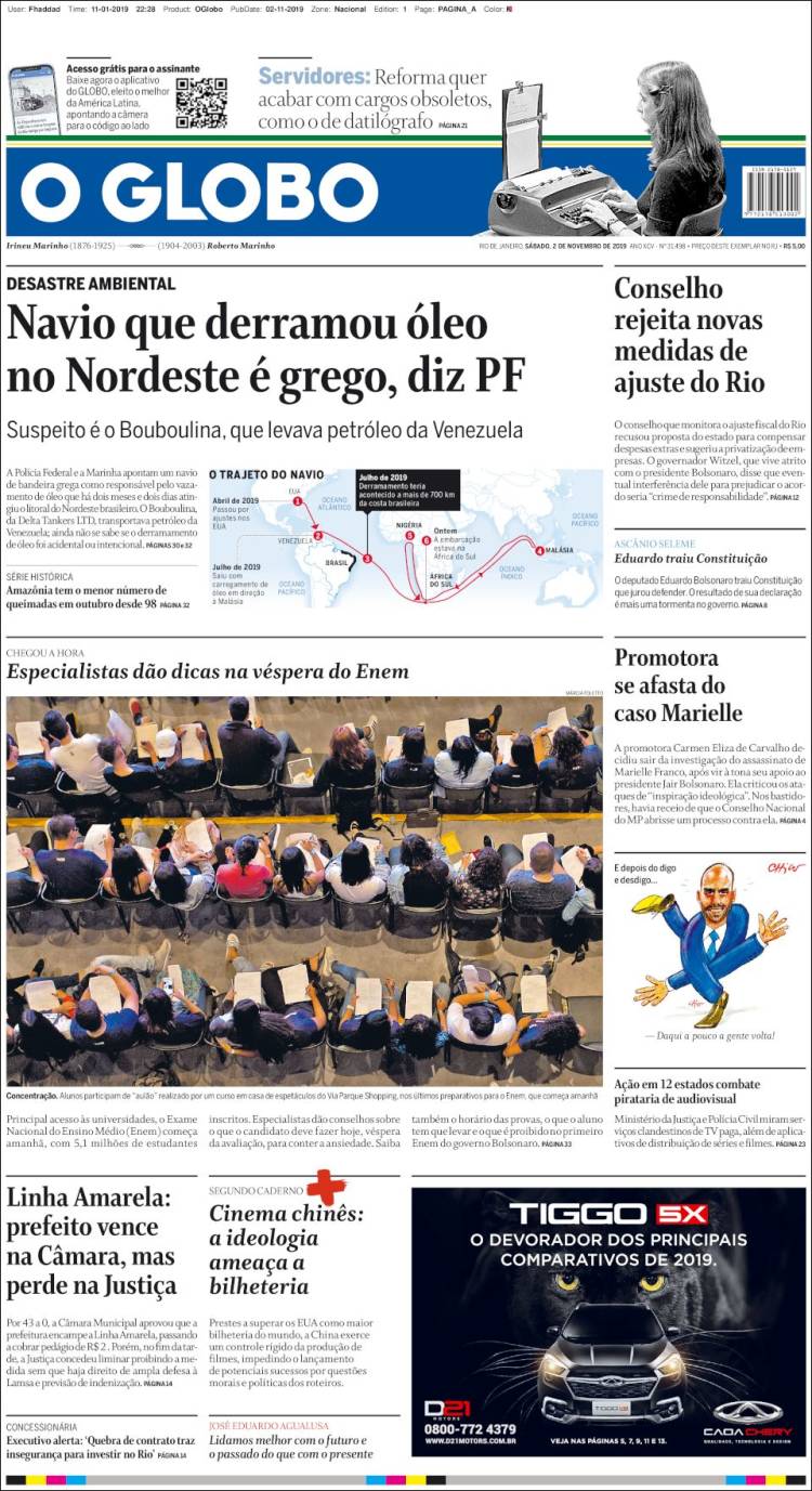Portada de O Globo (Brasil)