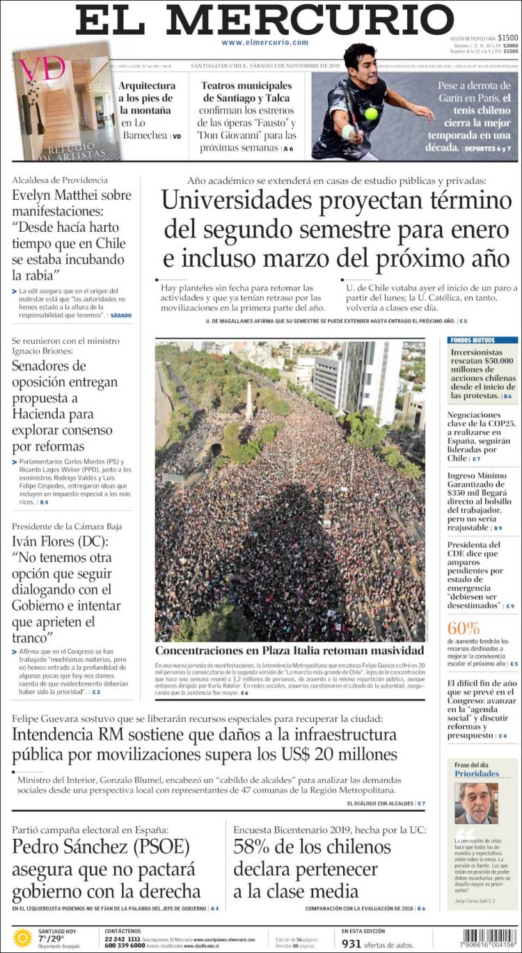 Portada de El Mercurio (Chile)