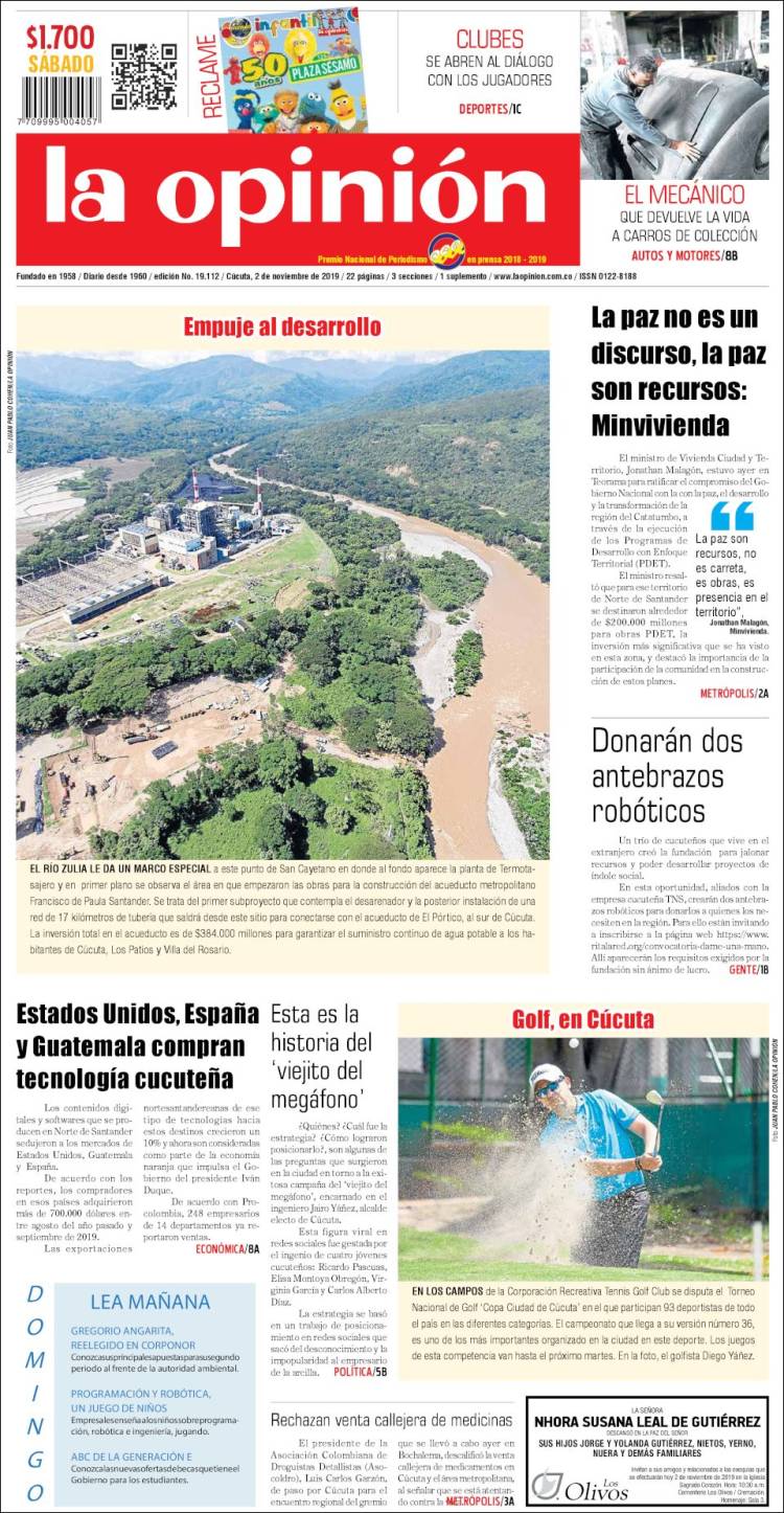 Portada de Diario La Opinion (Colombia)