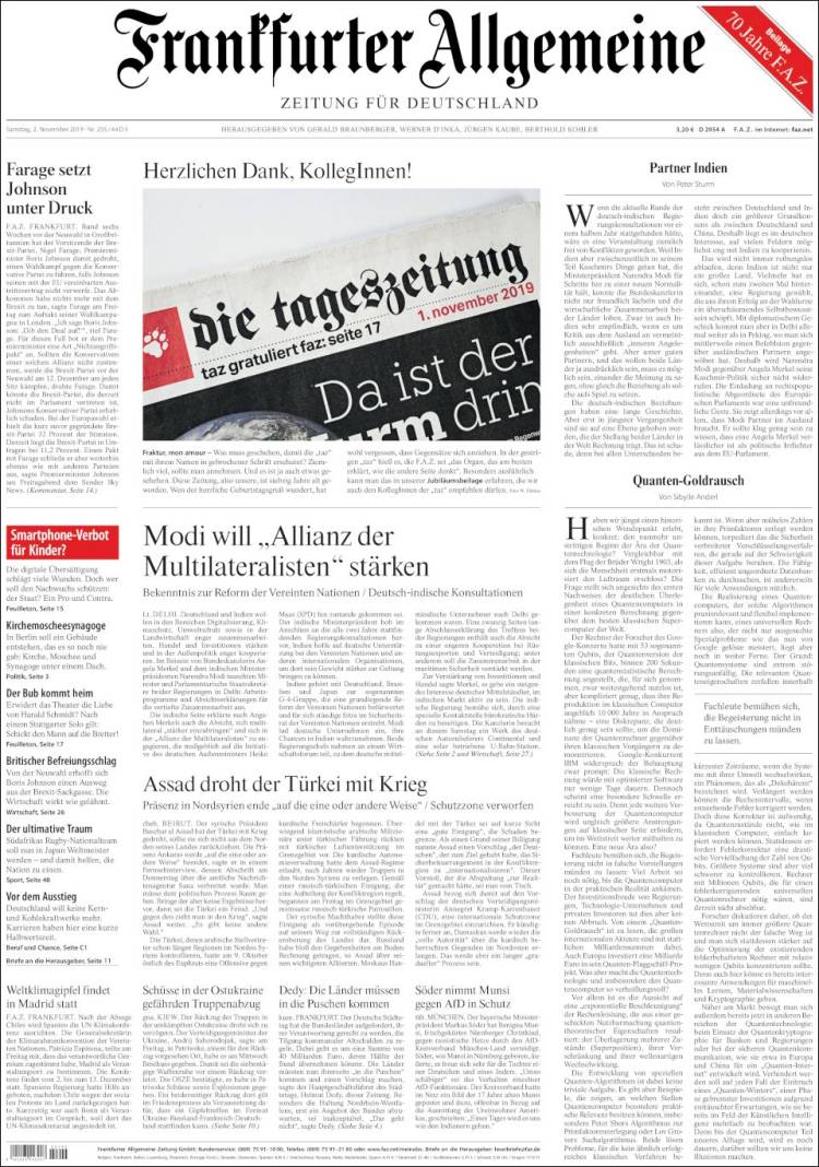 Portada de Frankfurter Allgemeine (Alemania)