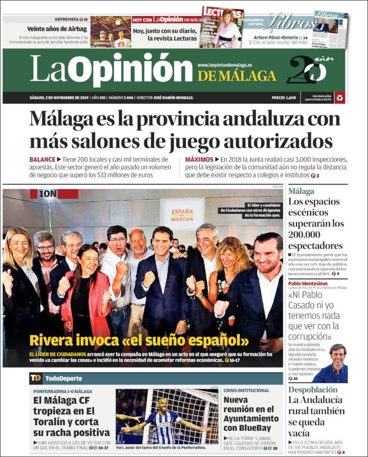 Portada de La Opinión de Málaga (España)