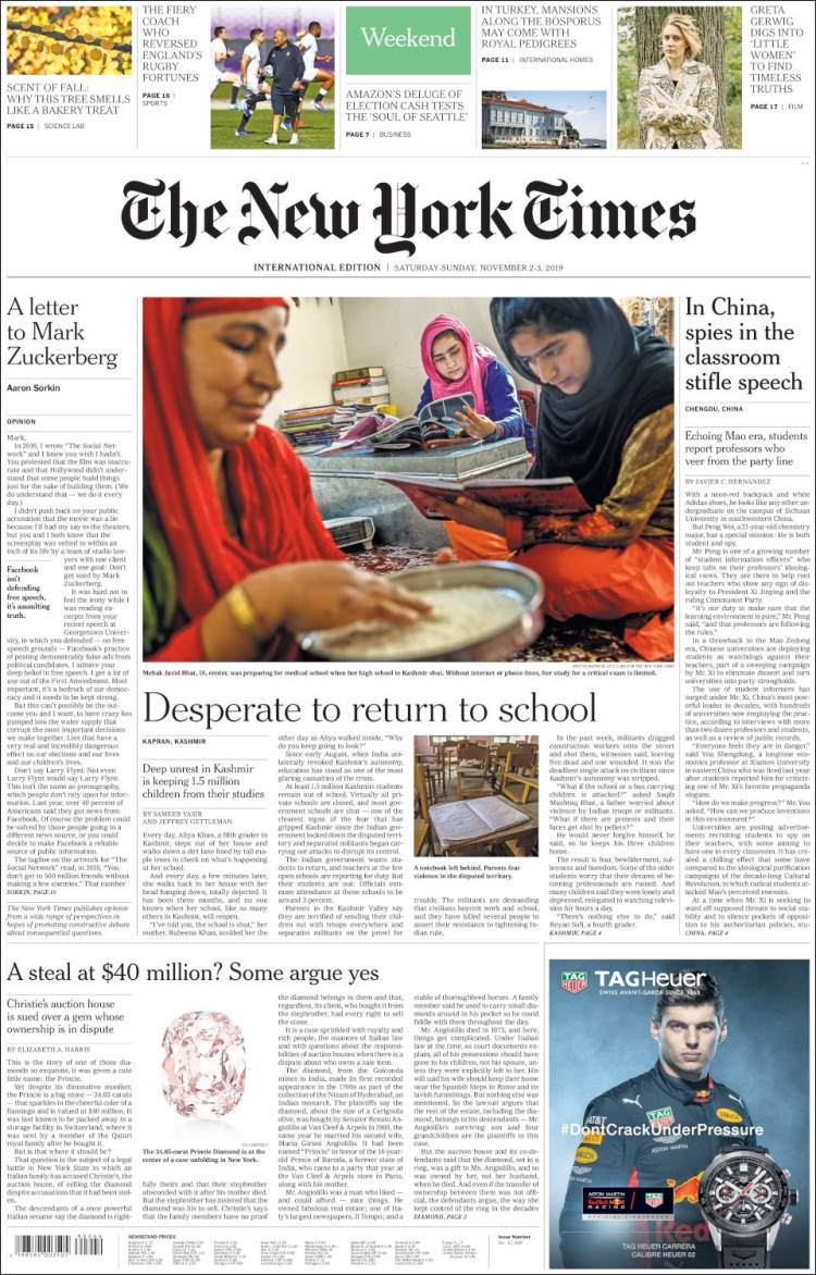 Portada de International New York Times (Europa)