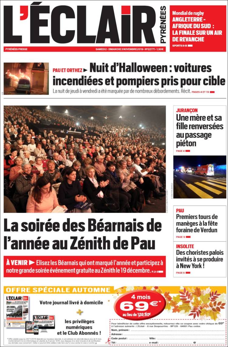 Portada de L'Eclair des Pyrénées (Francia)