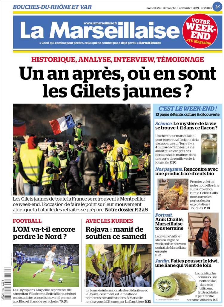 Portada de La Marseillaise (Francia)