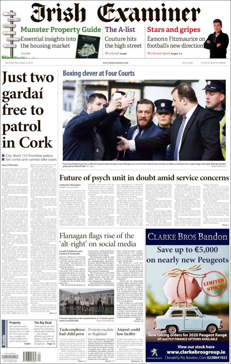 Portada de Irish Examiner (Irlanda)