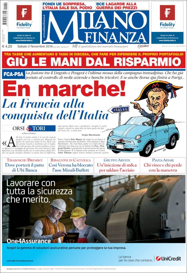 Portada de Milano Finanza (Italia)