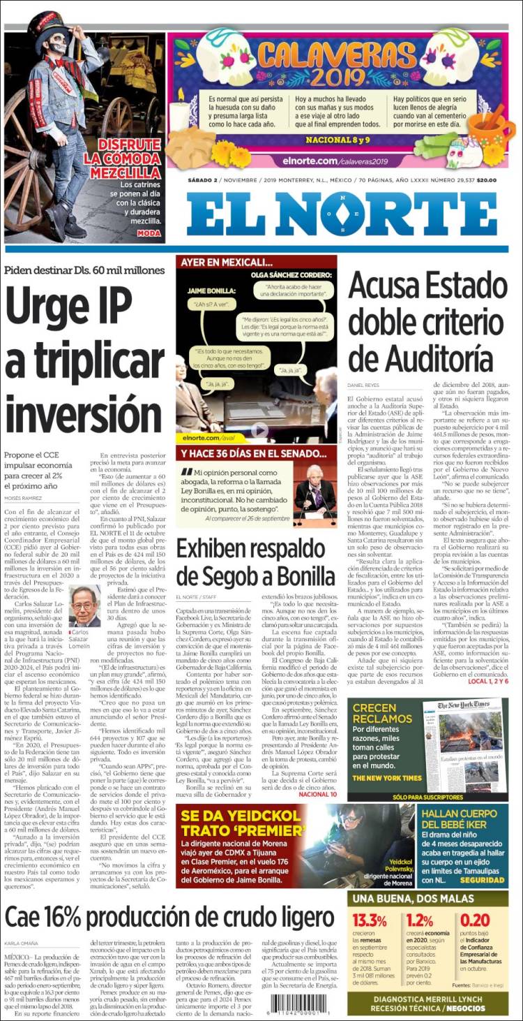 Portada de El Norte (M&eacute;xico)