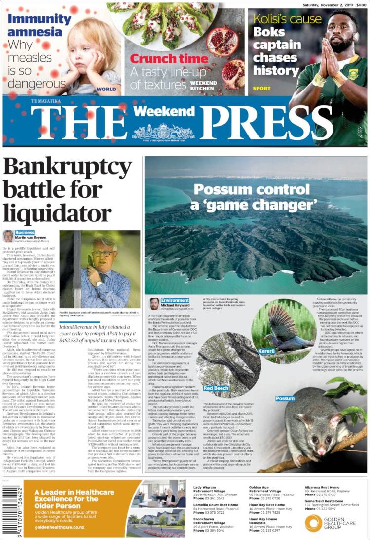 Portada de The Press (Nueva Zelanda)