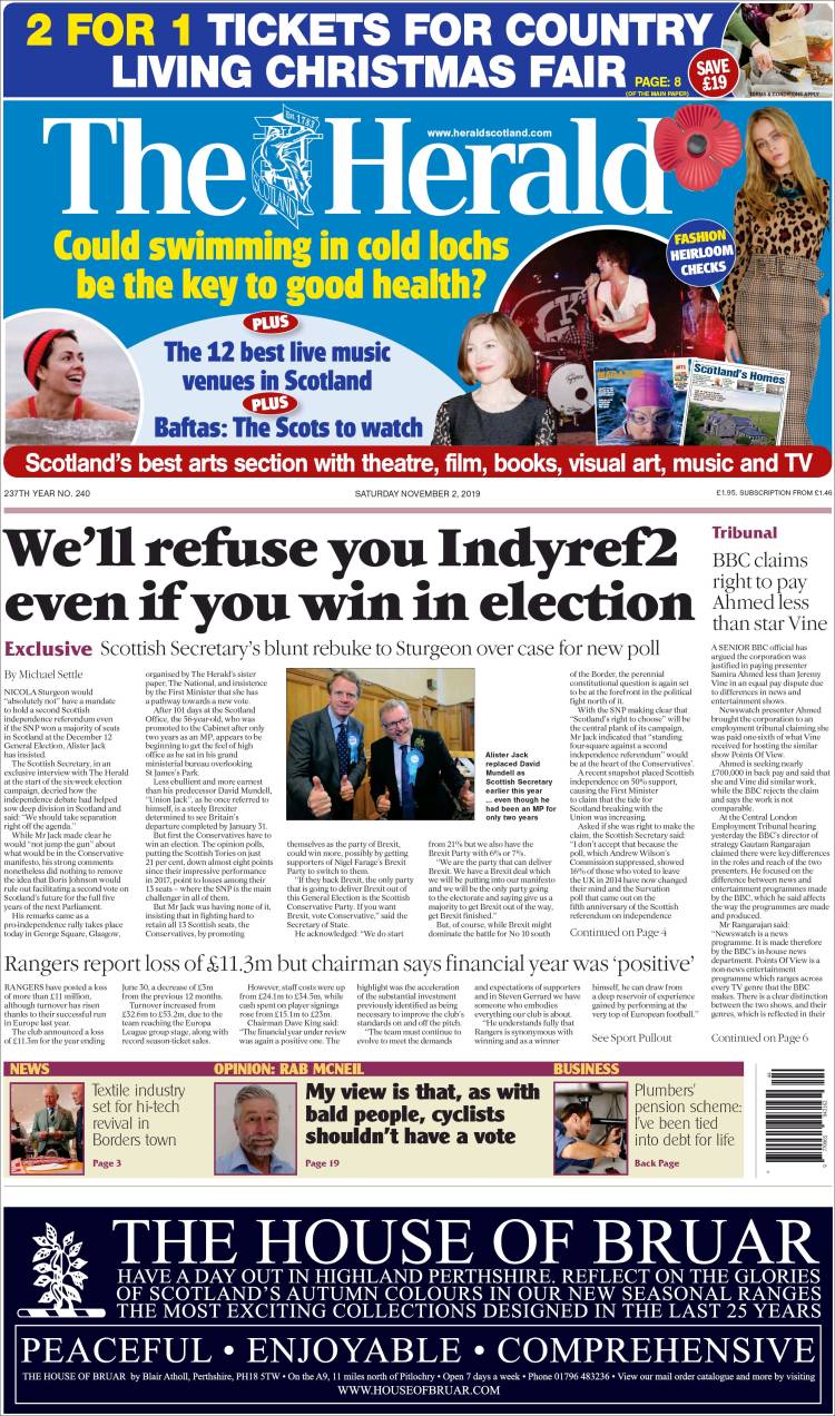 Portada de The Herald (Reino Unido)