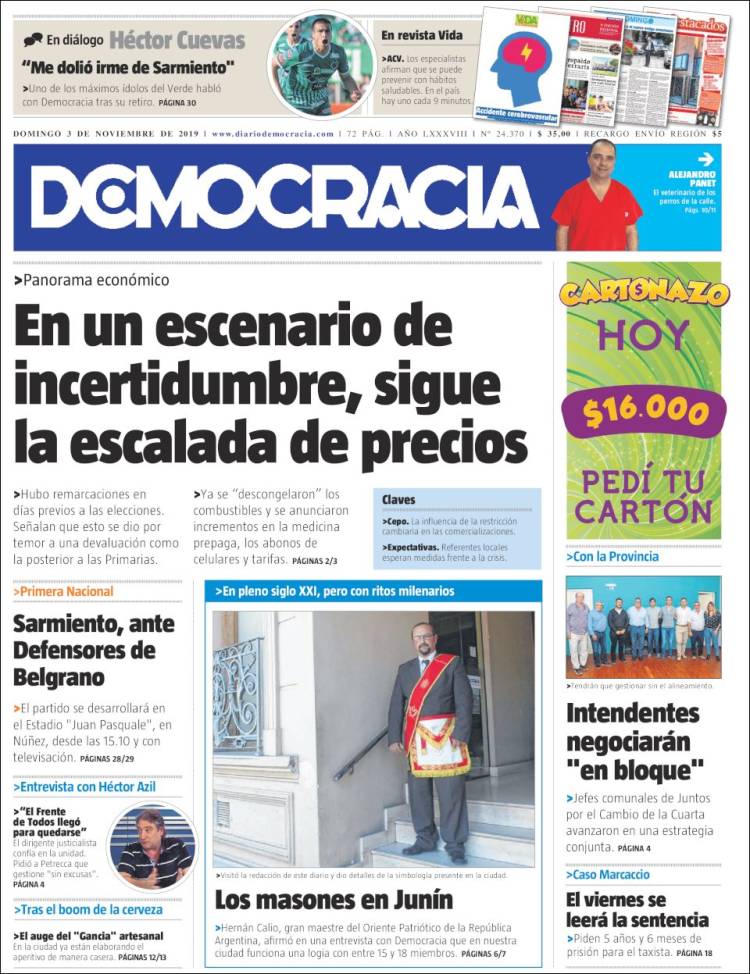 Portada de Diario Democracia (Argentina)