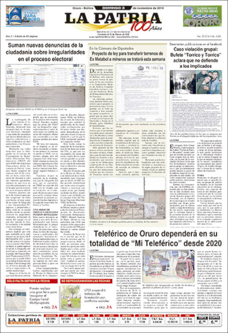 Portada de La Patria (Bolivia)