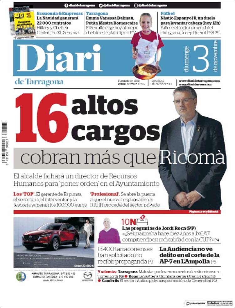 Portada de Diari de Tarragona (España)