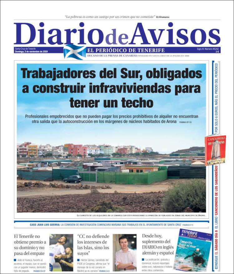 Portada de Diarios de Avisos (Spain)