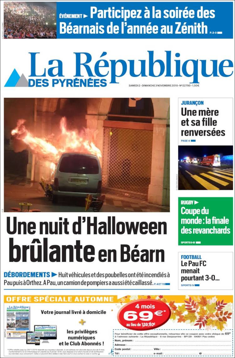 Portada de La République des Pyrénées (Francia)