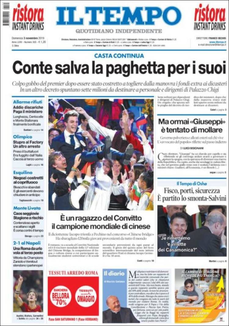 Portada de Il Tempo (Italia)
