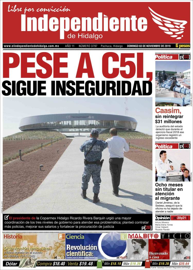 Portada de El Independiente de Hidalgo (M&eacute;xico)