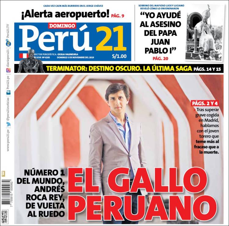 Portada de Perú 21 (Perú)