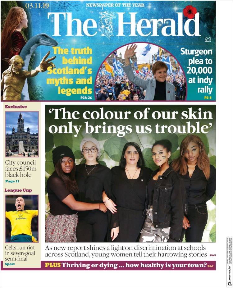 Portada de The Herald (Reino Unido)